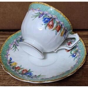 Circa 1930s AYNSLEY Bone China Teacup and Saucer Set England with Crocus
